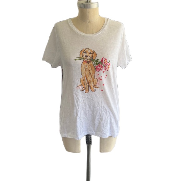 J.Crew Collector Tee White Labrador Retriever Pup With Flowers. Medium - Picture 2 of 9
